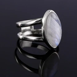 Sterling Silver 925 Simple Natural Moonstone Rings for Women Engagement Wedding Finger Ring Fashion Jewelry Ring