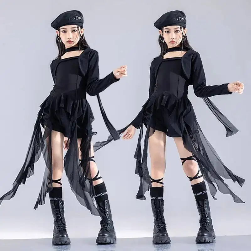 Girls Group Jazz Dance Set Summer Sweet Cool Dopamine Children Model T-Stage Fashion Show Outfits for Kids Performances Costumes