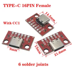 5PCS 16Pin 2.54mm USB TYPE-C to PCB 6/8/12 Solder joints Data Transmission Power Adapter Pin Board Test Board Solder Female DIY