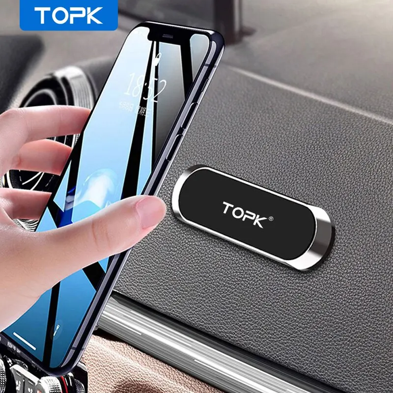 TOPK Metal Magnetic Car Phone Holder Universal Strip Shape Mobile Phone Stand Strong Magnet GPS Support Car Mount For iPhone 14