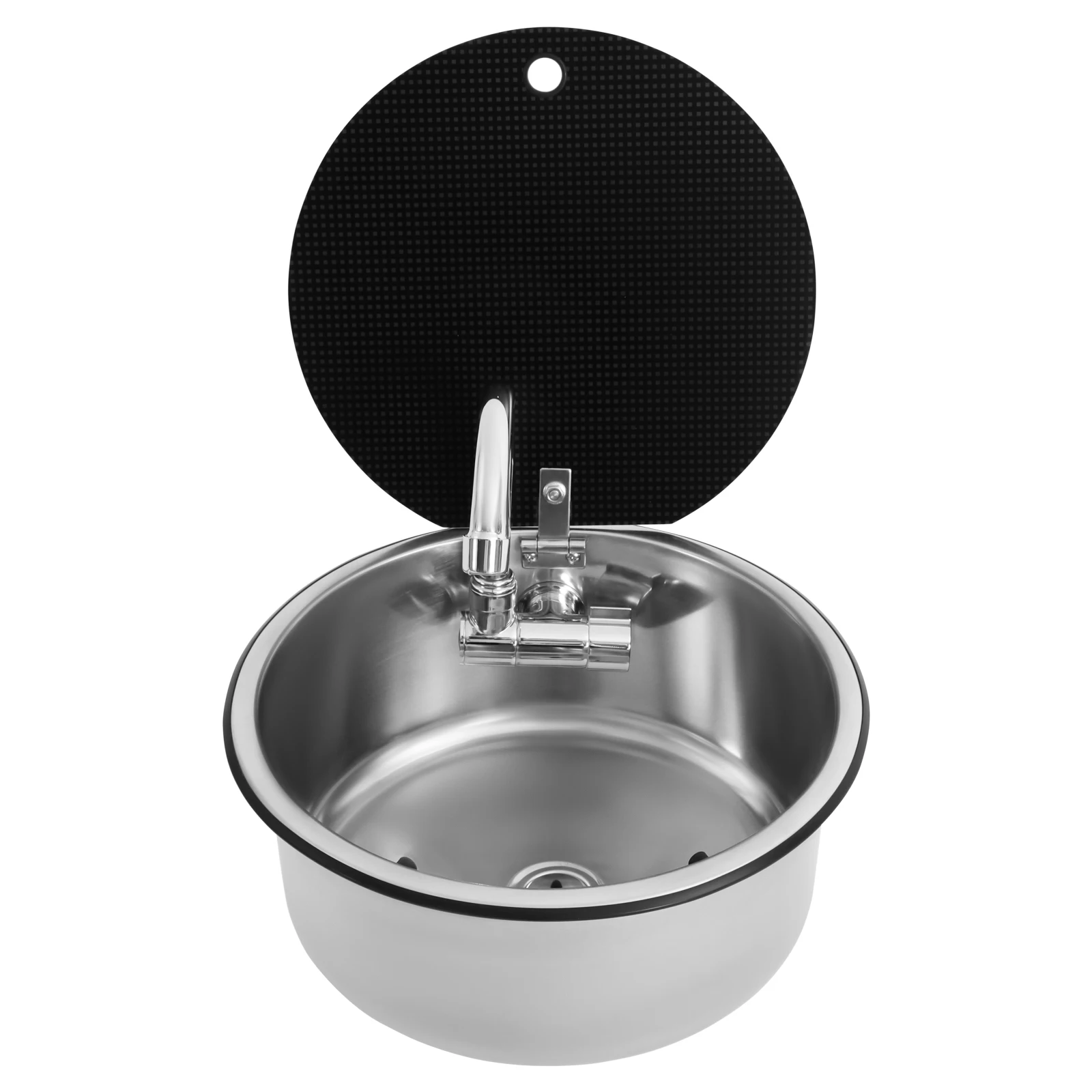 Circle Caravan Bowl Sink RV Kitchen Sink with Folding Faucet Drain Pipe Stainless Steel RVs Campervans Bowl 340x340mm