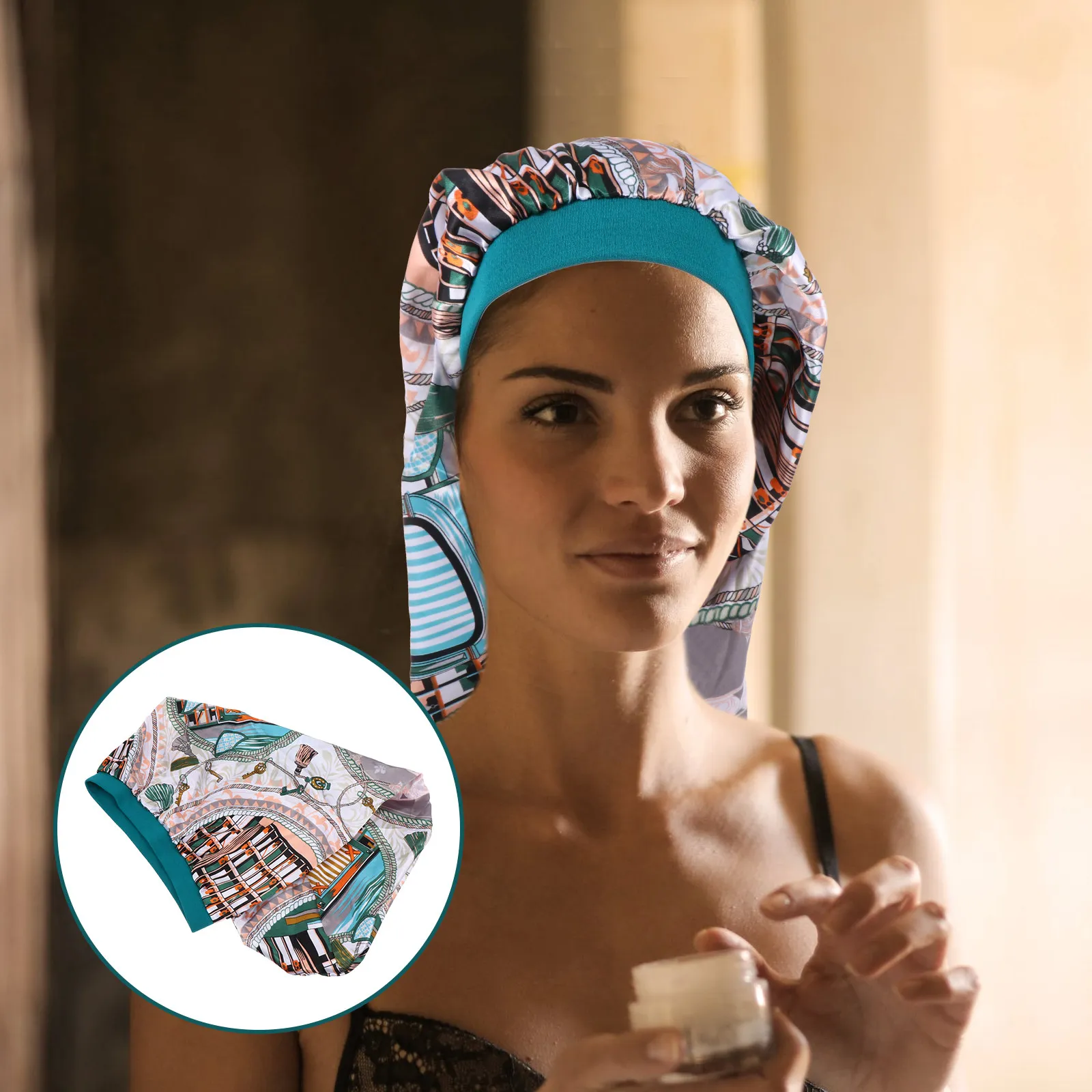 

Satin Sleep Cap Lightweight Breathable Beanie Bonnet Oversized Head Wraps Smooth Skin Friendly Adjustable Perfectly Women