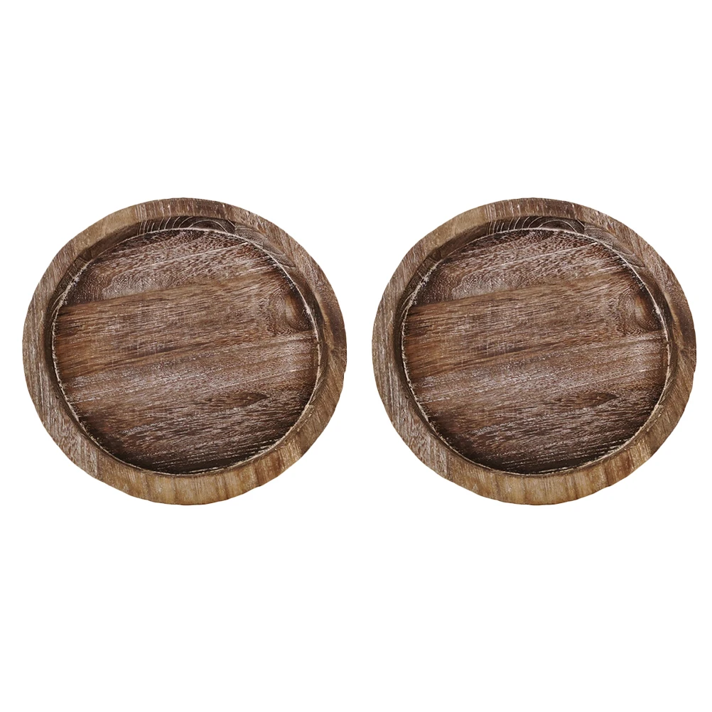 2 Pcs Round Wooden Tray High Grade Wood Coffee Table Kitchen Bathroom Storage Food Serving Craft Trays