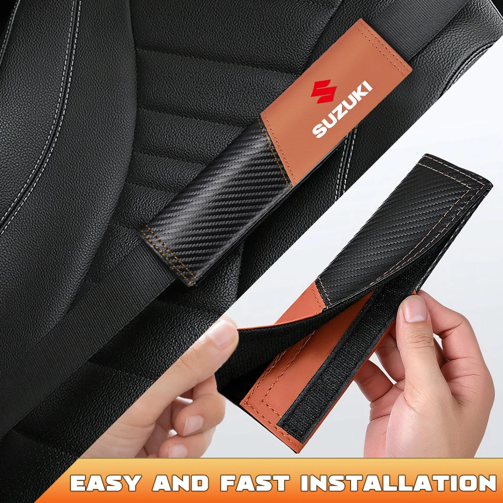 

2PCS Carbon Fiber Car Logo Leather Seat Shoulder Covers Interior Accessories For Suzuki ALTO Grand Vitara Swift Car Wheel hubcap