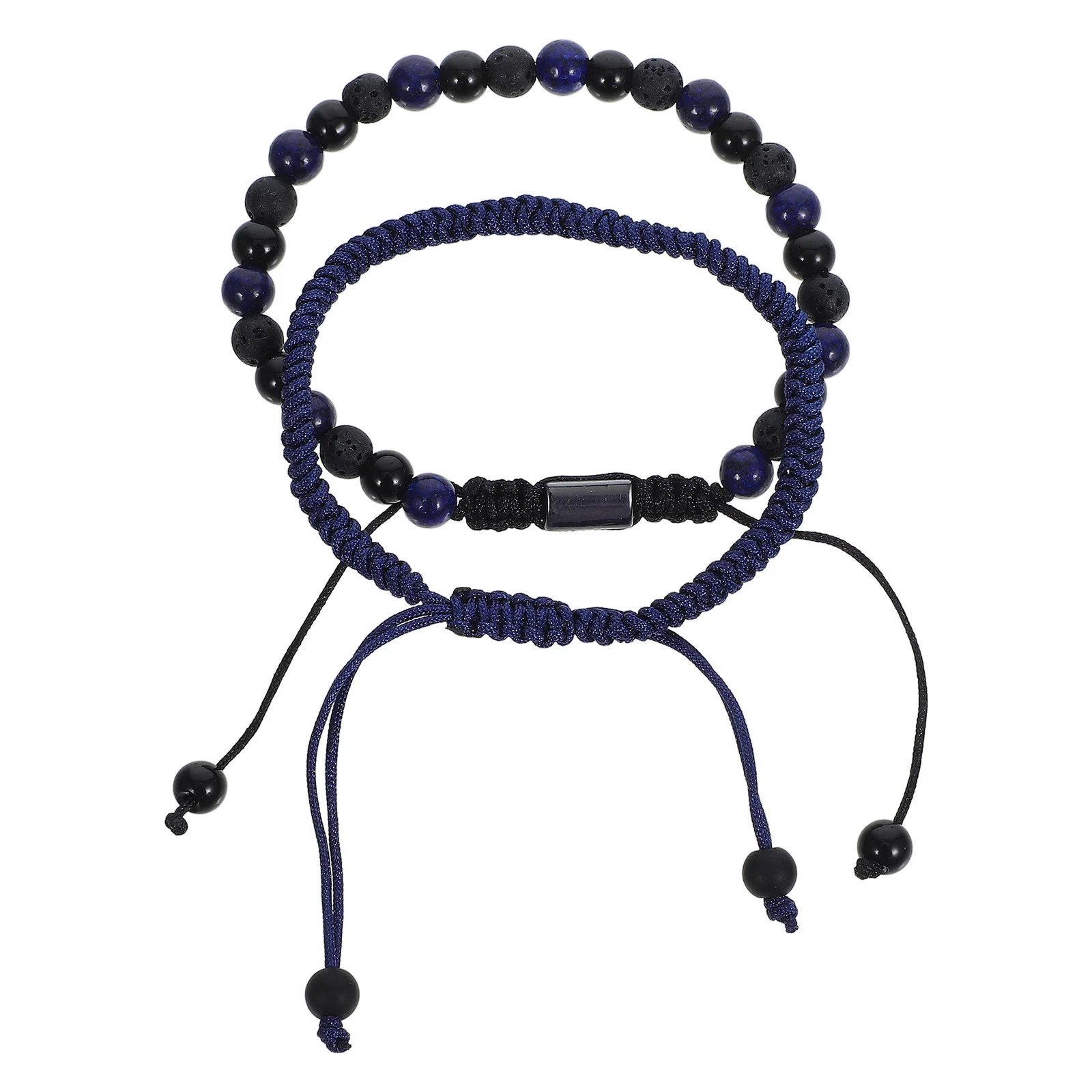 

2pcs Obsidian Beaded Bracelet Adjustable Natural Stone Wrist Jewelry For Daily Wear Chakra Healing Gift Unisex Beaded Bracelets