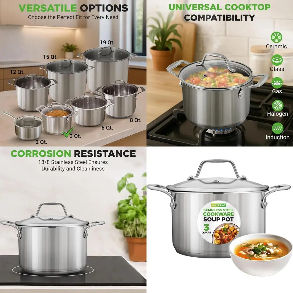 

Heavy-Duty 3-Quart Stainless Steel Soup Pot with 18/8 Grade, Dishwasher Safe, Suitable for Induction and Gas Stoves