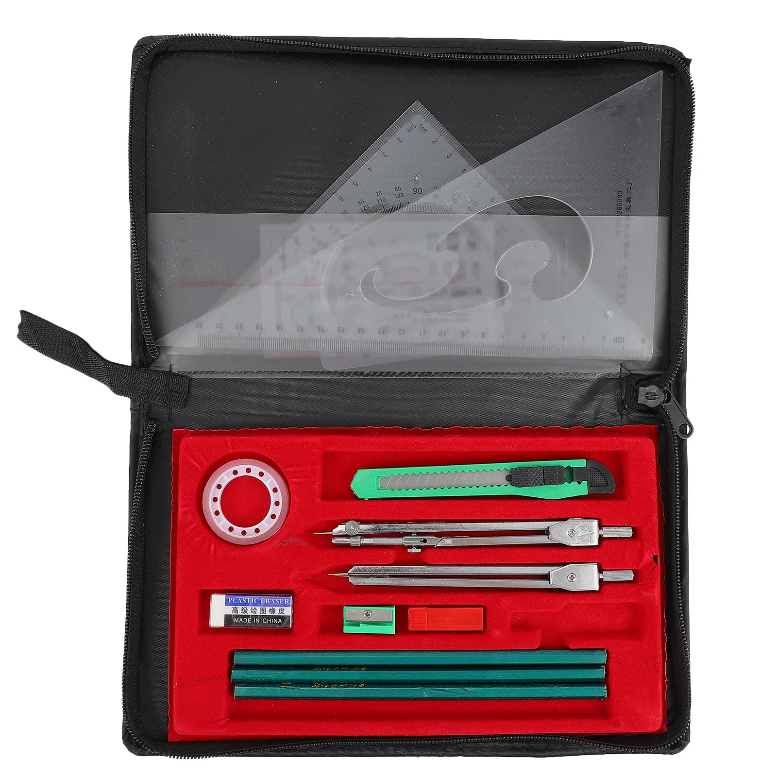 مجموعة واحدة من أدوات الرسم الهندسية، صندوق تخزين محمول متعدد الوظائف للطلاب