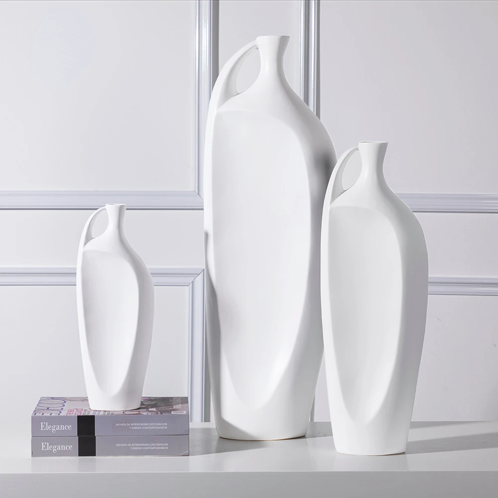 

Big decorative matt flower vases white vases for home decor big flower planter hotel/home hallway vase