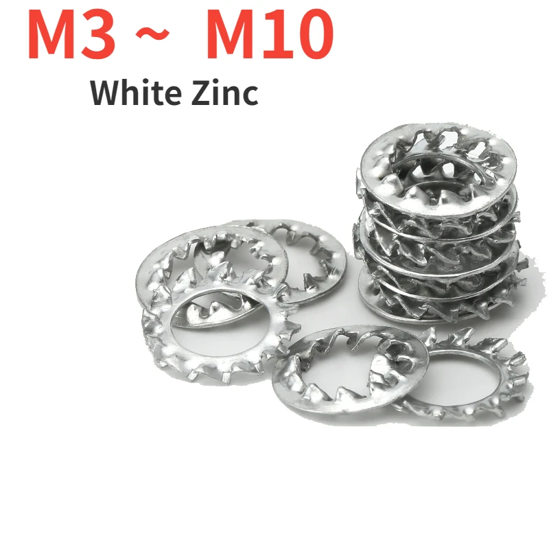 M3 M4 M5 M6 M8 M10 GB861.2  Internal Toothed Serrated Lock Washer Gasket  White Zinc Outer Multiple Teeth