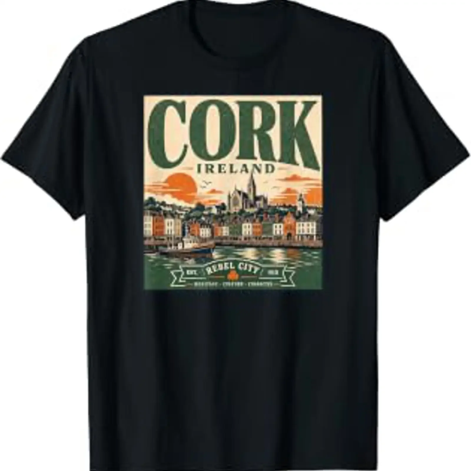 Cork Irland Sunrise Rebel City Est 915 T Shirt vintage Washed Casual Comfortable Soft graphic designer clothes Stylish
