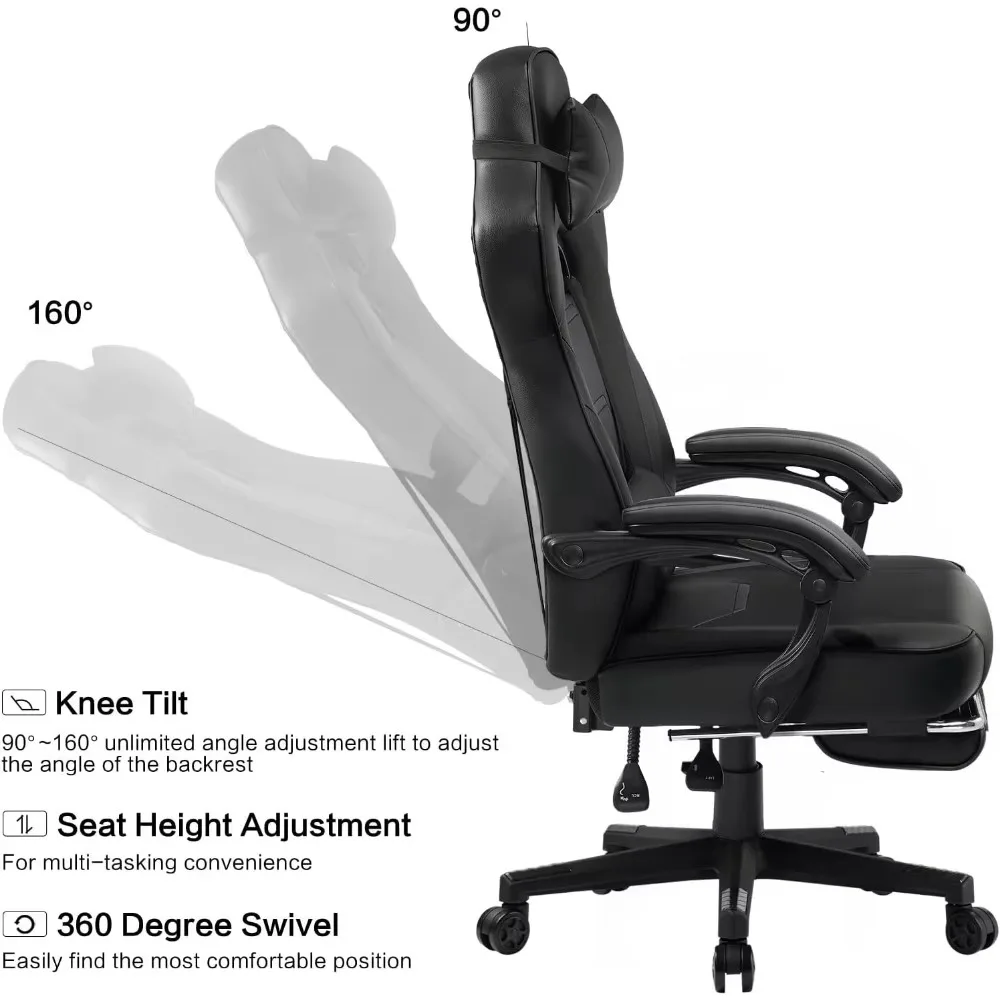 Gaming chair, ergonomic, with smooth rolling castors, high-back office chair, office chair in PU leather black