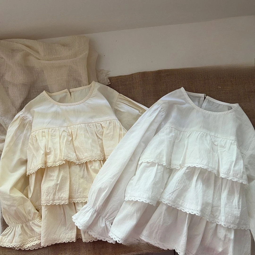 

3-8 years white blouse for Girls clothes 2025 Autumn Korean style Lace Shirt