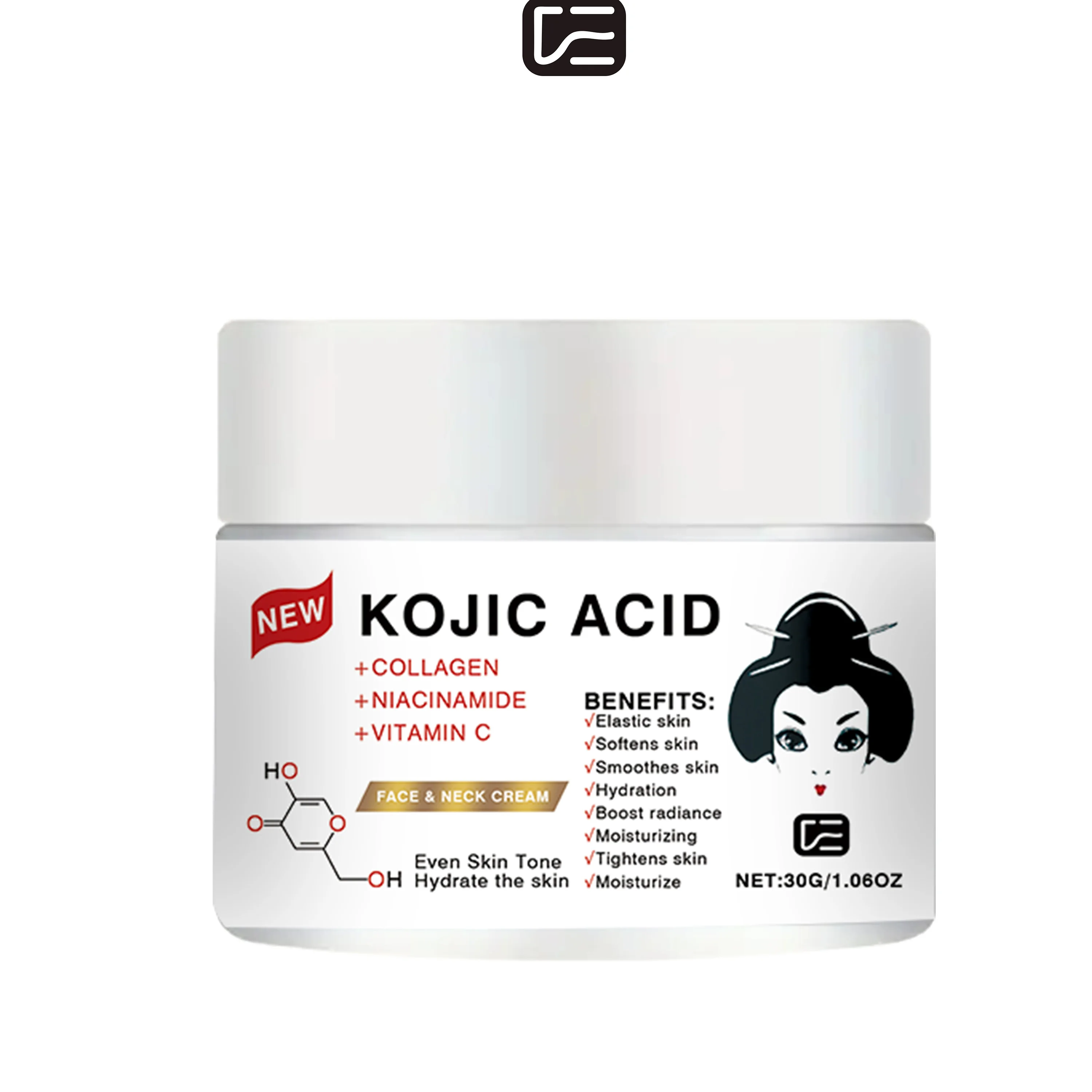 KOJIC ACID FACE & NECK CREAM - Hydrating, Moisturizing, Firming & Smoothing, for All Skin Types, a Must-Have for Daily Skincare