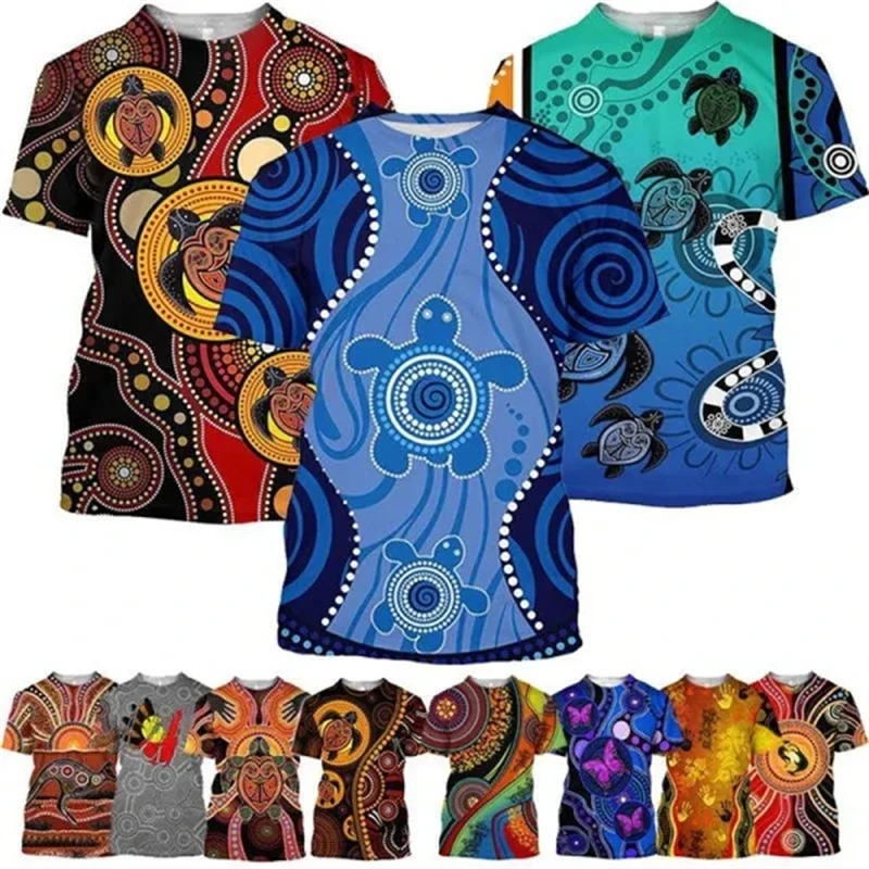 T-shirt à manches courtes pour hommes, séchage rapide, motif tortue indigène, pointillisme, hypnose fascinante, vortex amusant
