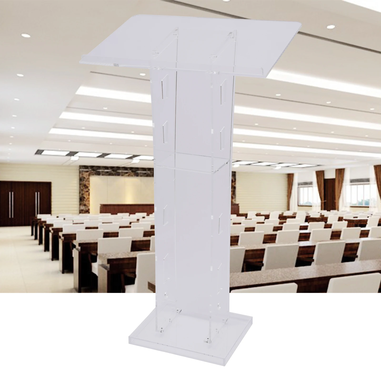 Acrylic Podium, Sloping Design for Document Viewing, Transparent, Durable, Easy to Install