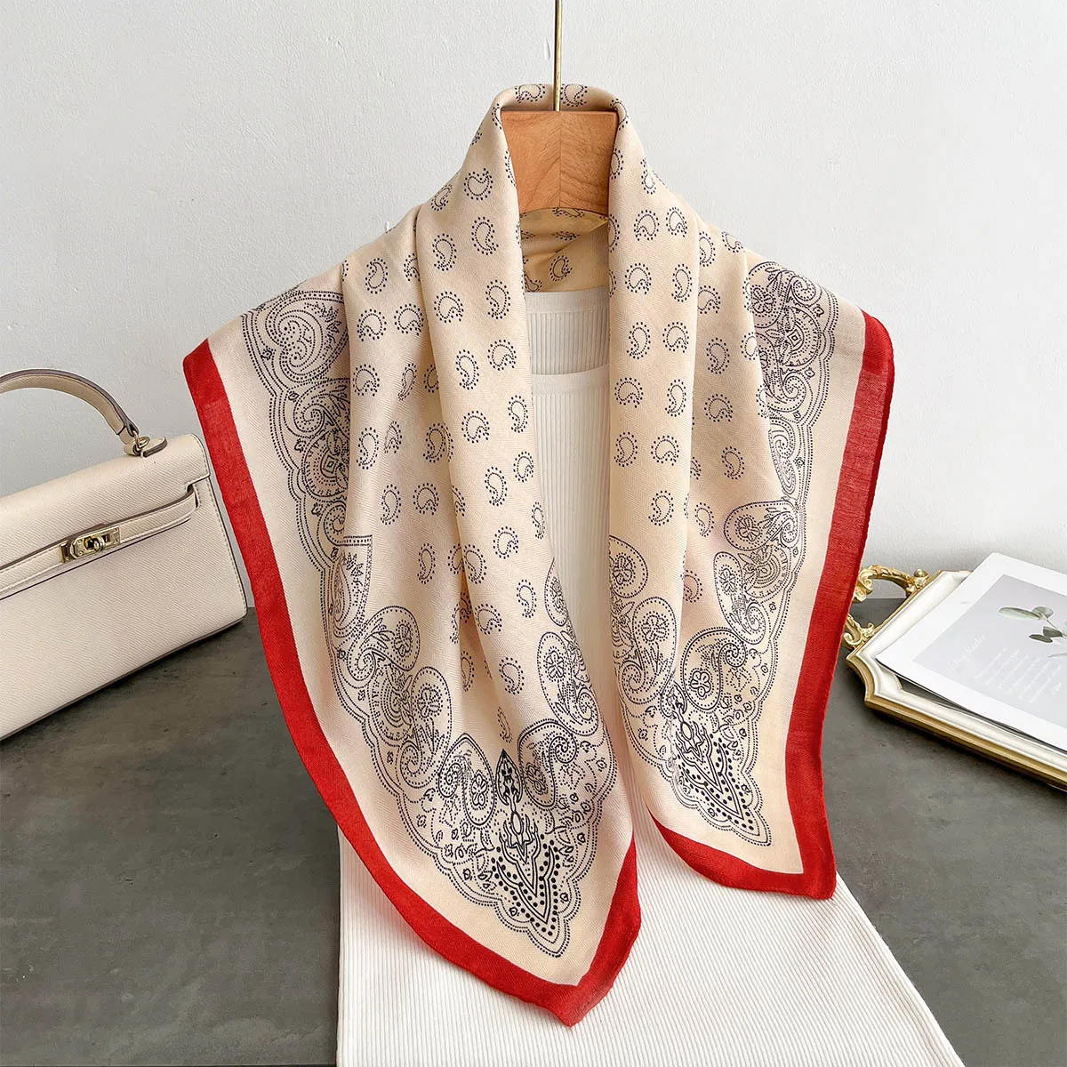 Spring and autumn new Paisley small square scarf for women 70 cotton and linen versatile small neck scarf shirt decoration scarf view 6