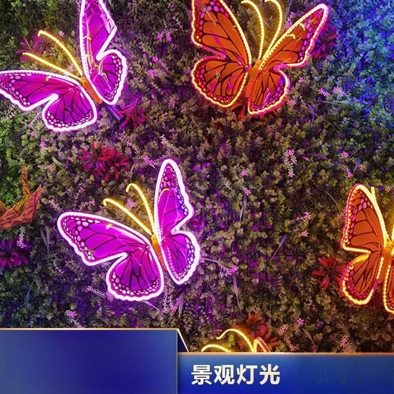 Dynamic Neon Glowing Butterfly Stake Light Outdoor Lawn Garden Park Square Landscape Lamp