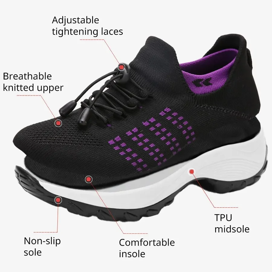 Zapatillas de deporte a la moda para mujer, zapatos deportivos para caminar, Fitness, plataforma gruesa, mocasines transpirables con aumento de altura, zapatillas deportivas elásticas para mujer