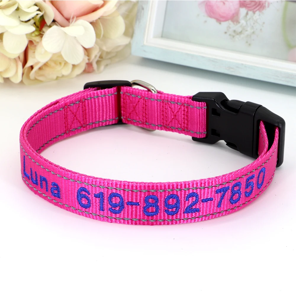 Personalisierte bestickte Hundehalsbänder aus Nylon, individuelles Welpen-ID-Namenhalsband für kleine, mittelgroße und große Hunde, verstellbares Haustierhalsband – Detail 16
