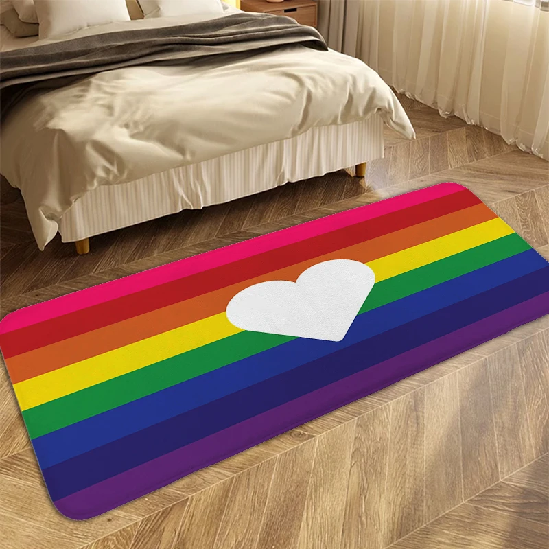 Funny Doormat V-Rainbow Prides Entrance Door Bathroom Mat Carpet for Bed Room Rug Aesthetic Washable Non-slip Kitchen Mats Room