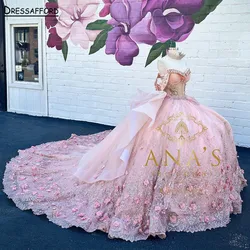 Pink Princess Ball Gown Quinceanera Dresses 2023 Off Shoulder Appliques Crystal Vestido De 15 Años 16th Prom Party