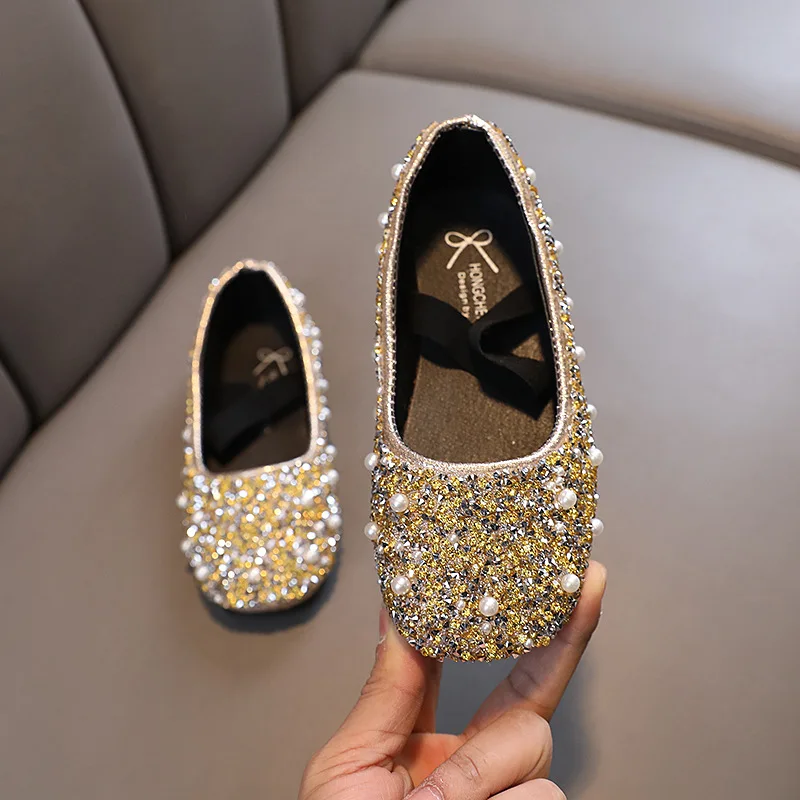 

Children's Leather Shoes Spring Autumn New Shiny Rhinestone Girls' Princess Shoes Fashion Flat Kids Single Shoes J140