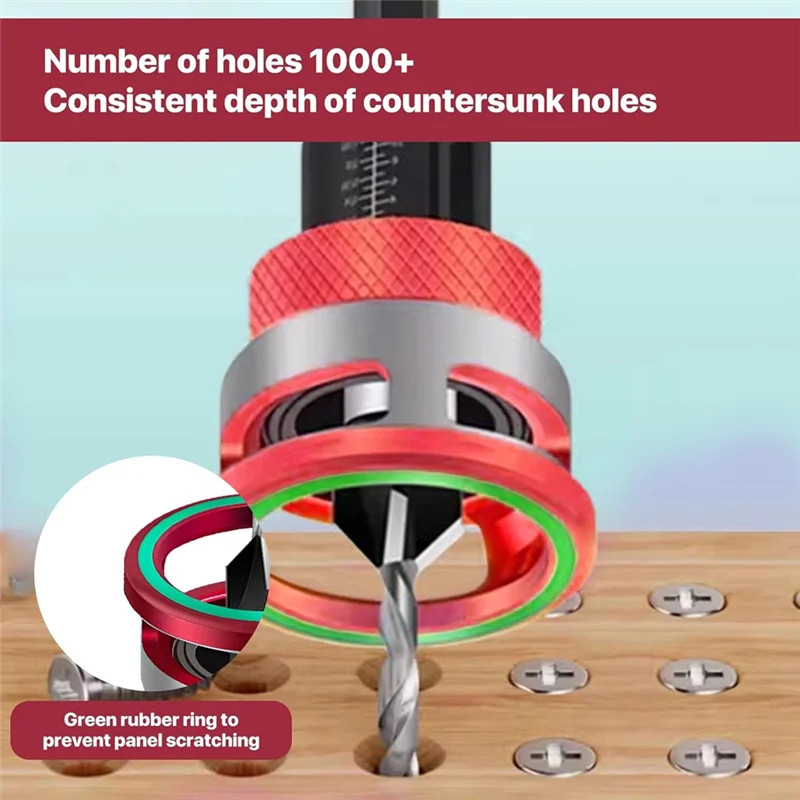 A74E-For Woodworking Precision Drill Bits 6-Piece Countersink Set With Depth Stop For Countersinking