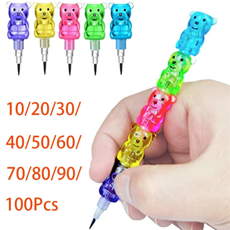 

10-100Pcs 5 Sections Animal Shape Bear Building Block Pencil Suitable For Classmates To Send Gifts