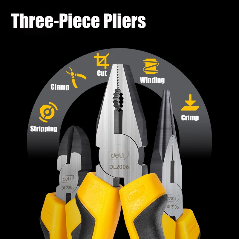 Deli Cutting Pliers Set Wire Stripping Crimping Tool Cable Cutter Stripper Long Nose Diagonal Clamp Multitools Repair Tools