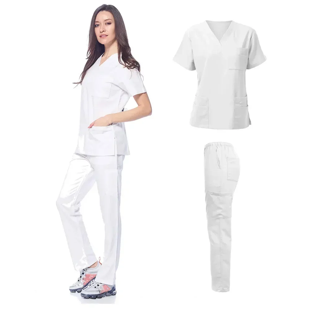 Uniformes médicos para homens e mulheres, Roupas de enfermagem, Trajes de beleza, Conjuntos de enfermeira, Médico Dentista, Tops Clínicos e Calças, Novo