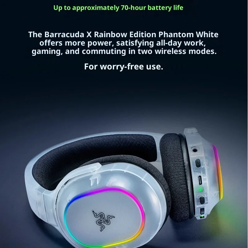 Razer BARACUDA X CHROMA PHANTOM WHITE EDITION Auriculares inalámbricos 40 mm Bluetooth5.3 Auriculares con cancelación de ruido para juegos Música