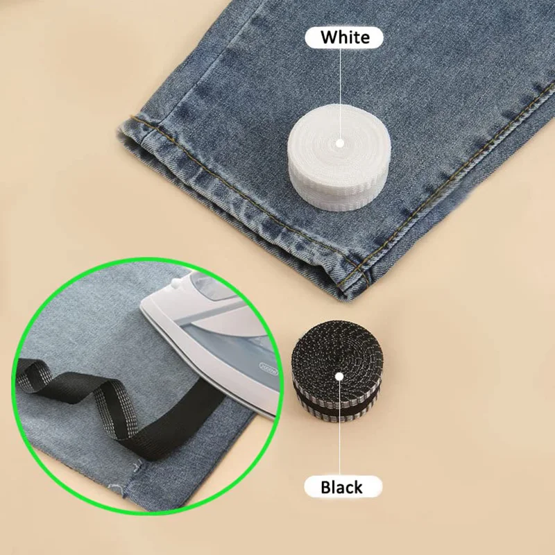 Cinta autoadhesiva para pantalones de 1-5M, cinta para acortar los bordes de los pantalones, pasta de reparación, dobladillo, Hierro en Jean para