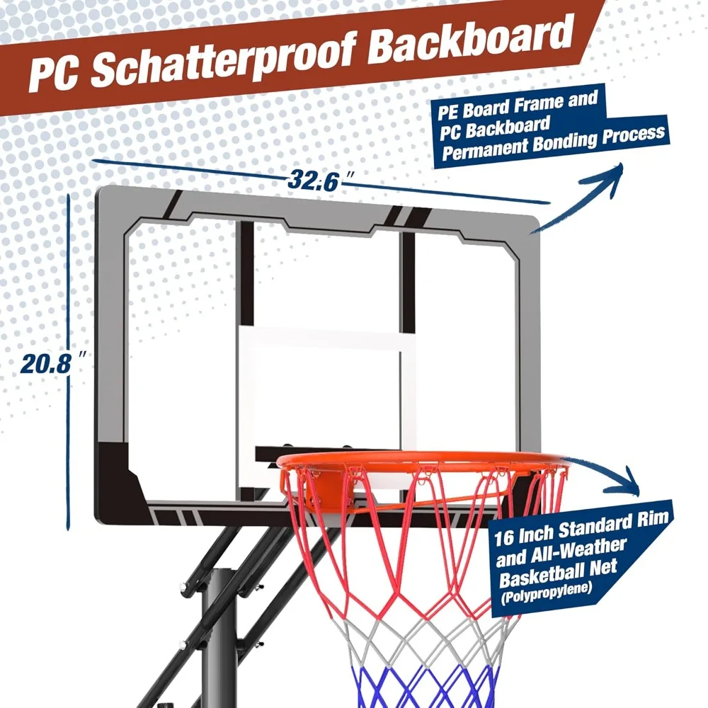 Adjustable Height Portable Basketball Goal System for Kids, 4-8.5 FT, Shatterproof 33 Backboard, Suitable for Ages 4-8