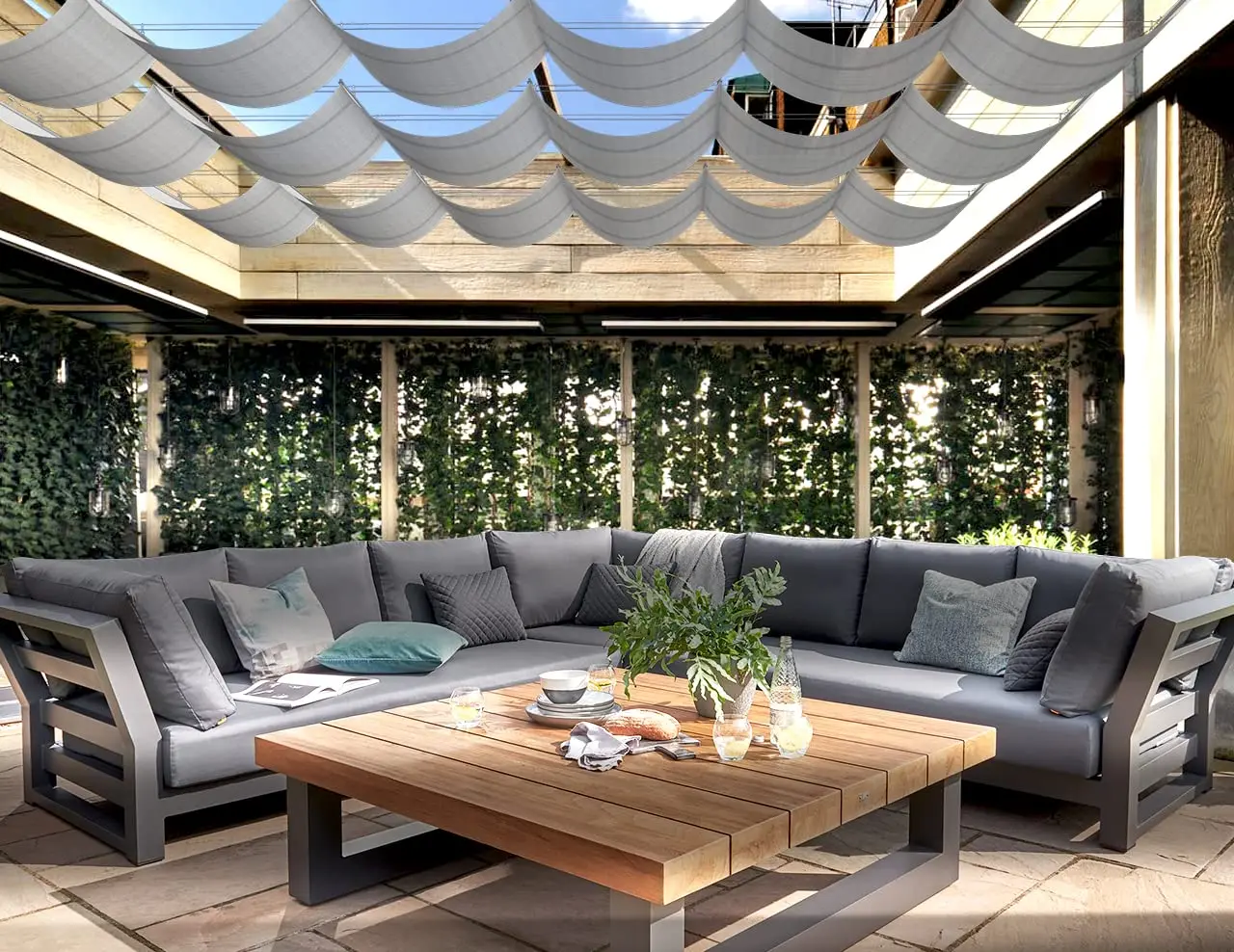 Width 4m Telescopic Waterproof Sunshade Sail Summer Patio Wave Sun Shade Net Retractable Shading Cover Outdoor Pergola Awning