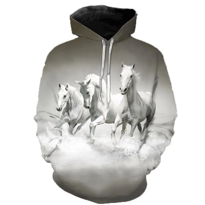 2024 new autumn 3D printed men\'s hoodie animal horse pullover loose sportswear casual men\'s fashion pullover