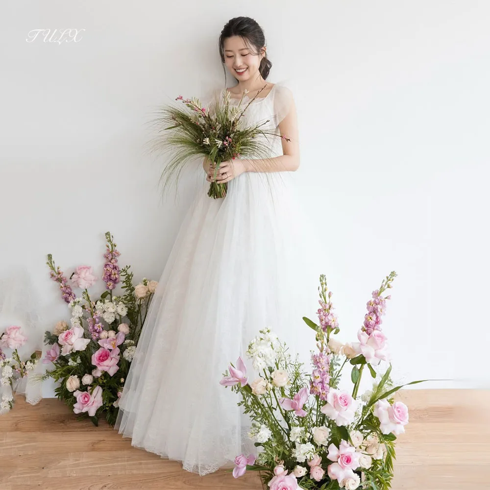 

TULX Ivory Tulle Wedding Dress Korea Photo Shoot Square Collar Strap A line Long Bridal Gown Corset Customized 웨딩드레스 2025