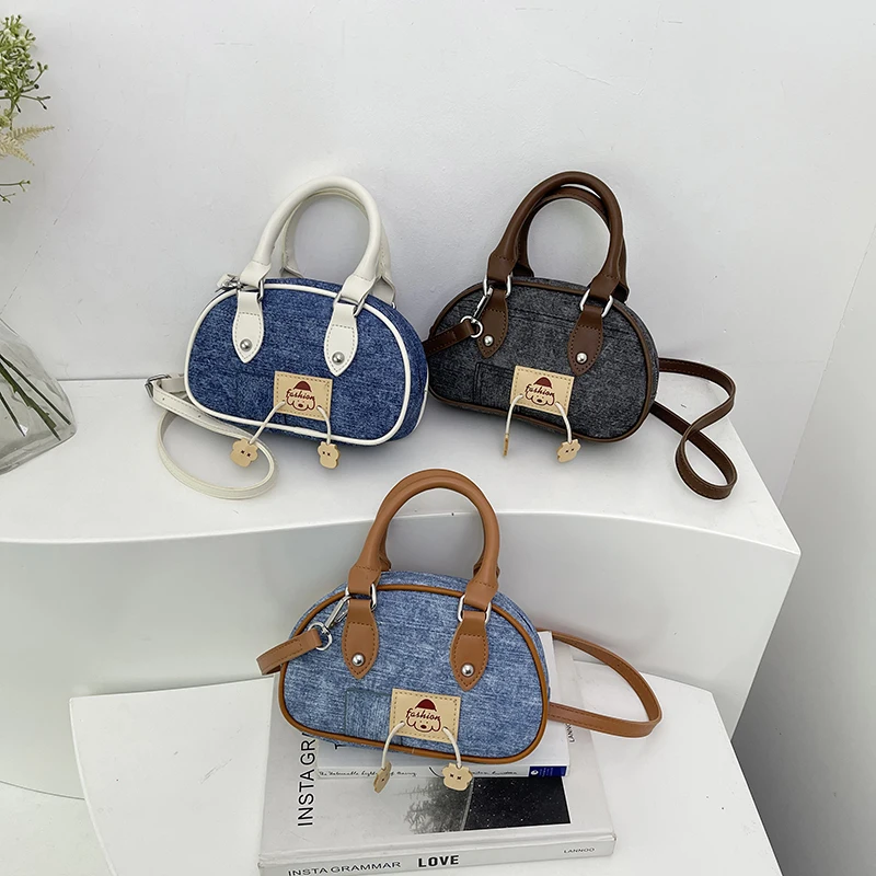 Cowboy color contrast small bag female 2024 summer new portable pillow bag fashion crossbody bag