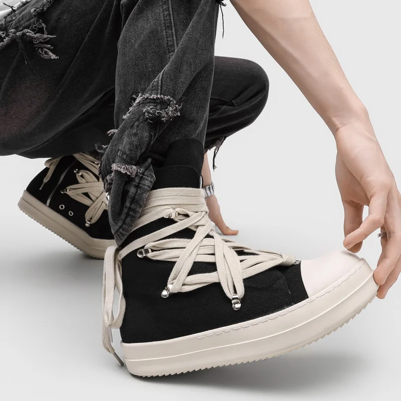 Men Thick Soled Cross Strap High Top Sports Leisure Board Shoes Niche Design Height Increasing Anti Slip High Street Commuting