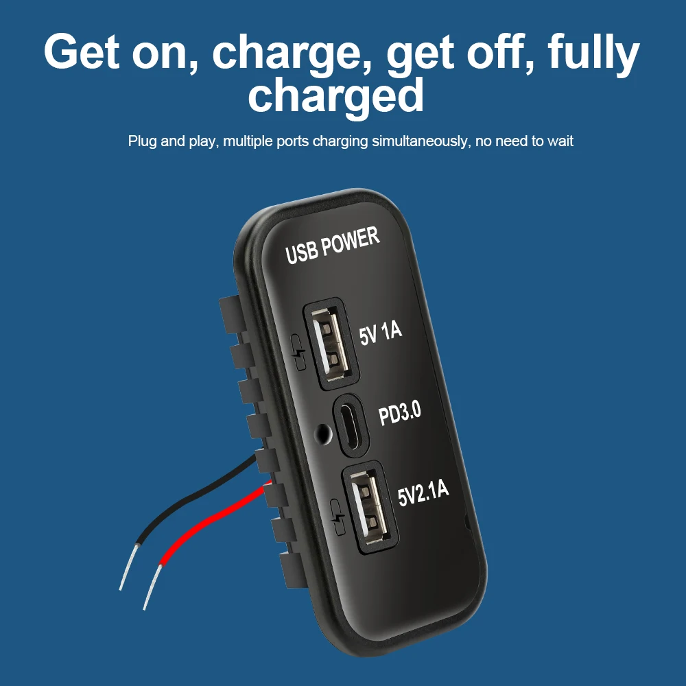 12/24 فولت شاحن سيارة PD Type-C 2.1A 1A المزدوج USB محولات المقبس للدراجات النارية السيارات شاحنة ATV قارب RV حافلة محول الطاقة المخرج