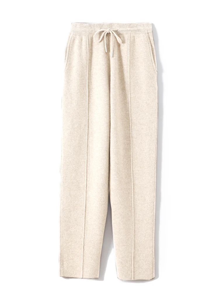 Choice 100% Merino Wool Men  Knit Trousers Classic Autumn Winter Thick Pencil Pants Soft Warm Cashmere Pants Smart Casual Pants