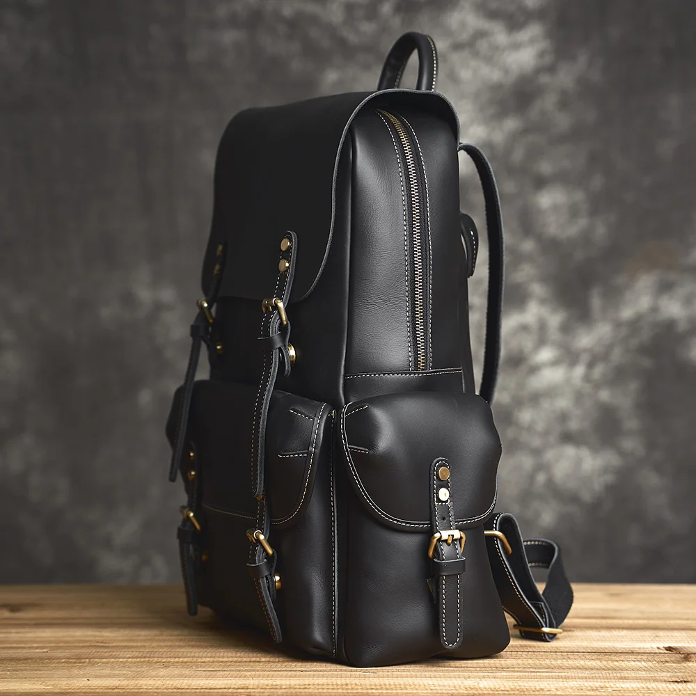 Genuine Leather Men's Backpack Casual Bag Outdoor Travel Backpack Fitness bag Laptop Backpack Schoolbag For Laptop 15.6 Inch