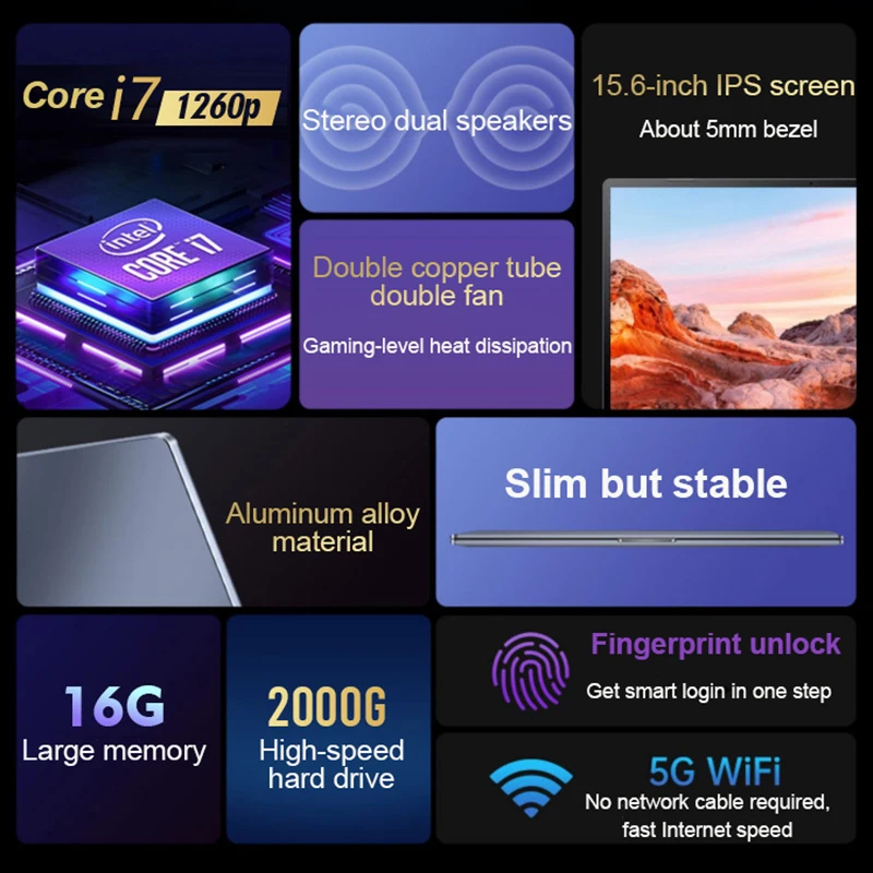 15.6 Inch Gaming Computer Intel Core I7 1260P Hoge Prestaties 12e Notebook Windows Pro Laptop 32G + 2Tb Ssd Metalen Draagbare Pc