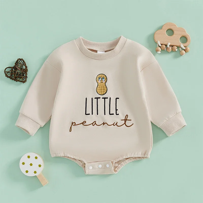 2024-07-29 Lioraitiin Toddler Baby Girls Boys Sweatshirts Rompers Letter Peanut Embroidery Long Sleeve Fall Jumpsuits