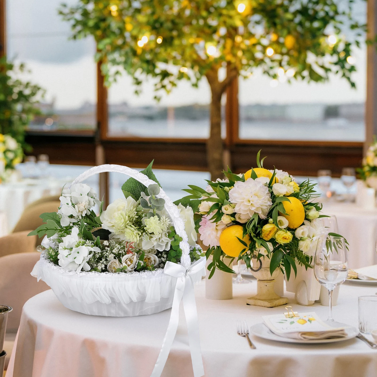 

1pc Lace Flower Basket Lightweight Portable Wedding Hand-Held Basket For Bride Flower Children Baskets Wedding Ceremony Decor