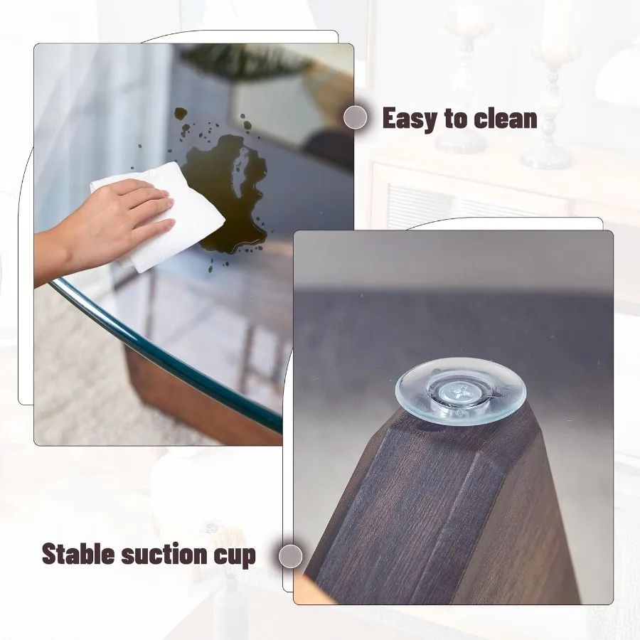 طاولات القهوة لغرفة المعيشة 33 طاولة القهوة الزجاجية الدائرية طاولة الشاي كونترتوب الزجاج المقسى مع أرجل MDF قهوة المزرعة