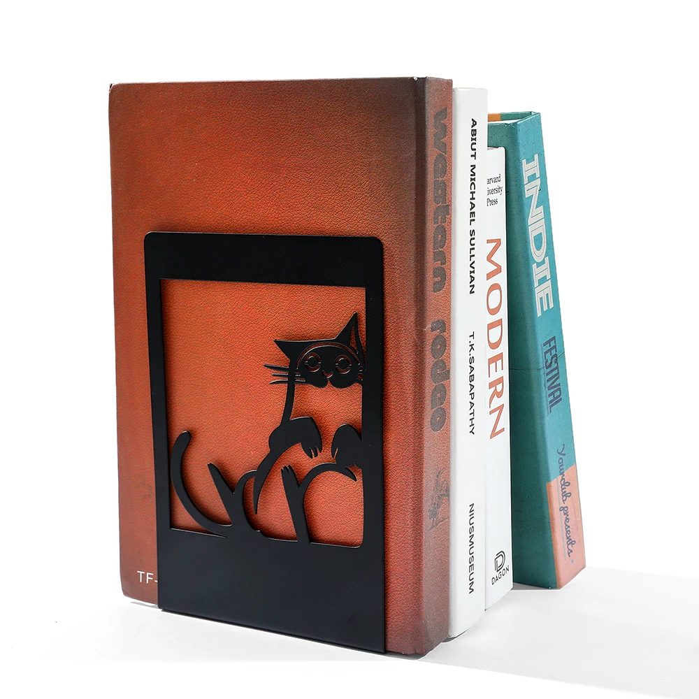 Imagem -06 - Black Cat Pegadas Livro Termina Ferro Bookends Presente para Amores Heavy Book Rack Home Desk Material de Escritório Estilo Pcs