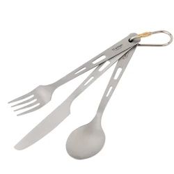 Tiartisan 3pcs Cookware Kit Titanium Cutlery Knife Fork Spoon Lightweight Outdoor Camping Travel Picnic Tableware Set Ta8106