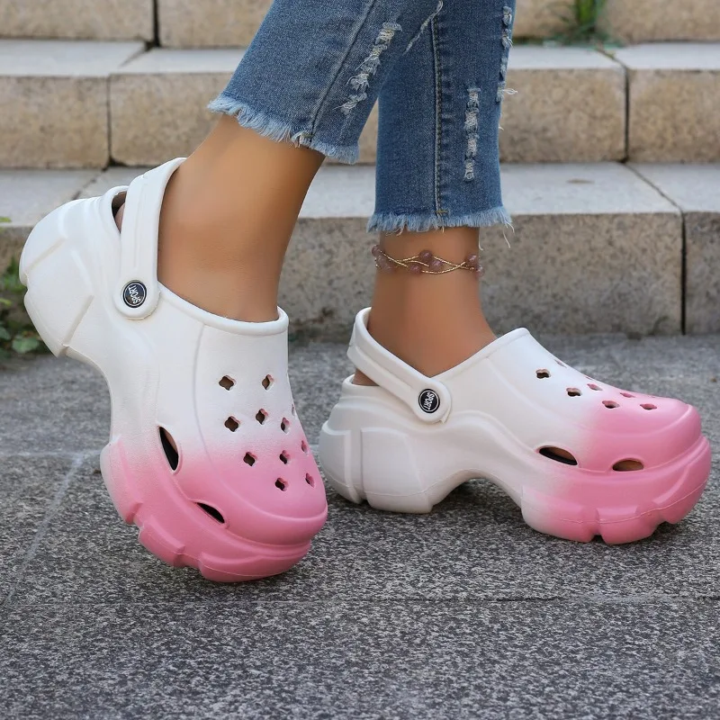 Gradient Color Charms Sandals 2024 Shoes Outdoor Women Slippers Thick Sole High Quality Summer Sandals for Girls Women Shoes