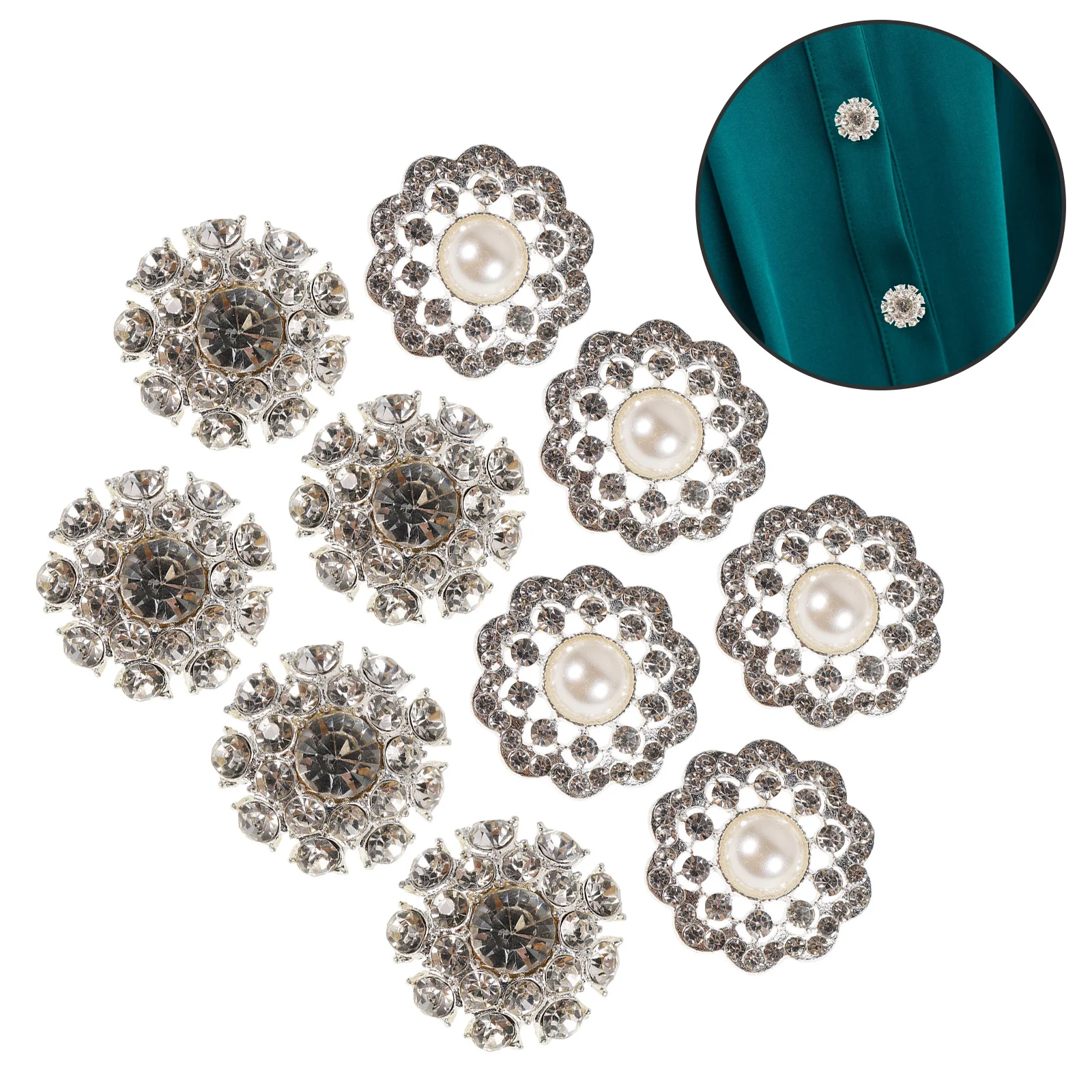 

10Pcs Rhinestone Buttons Elegant Flower Shape Sewing Buttons for DIY Clothing Decor Craft Supplies Garment Accessories