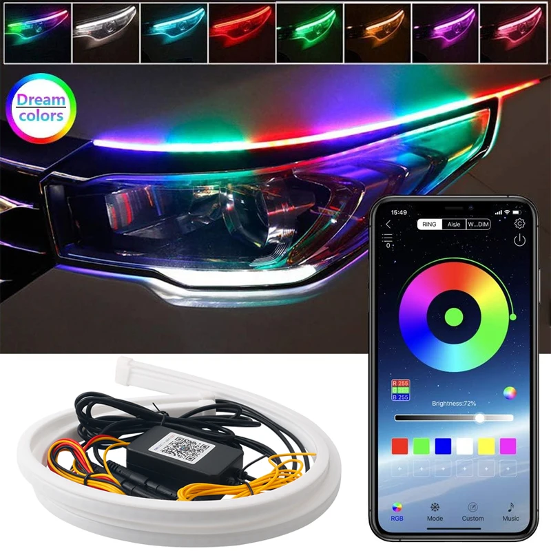 

2PCS RGB Car Led Strip Lights DRL Daytime Running Lights With Turn Signal APP Control Flowing Strips Headlight Decorative Lamp